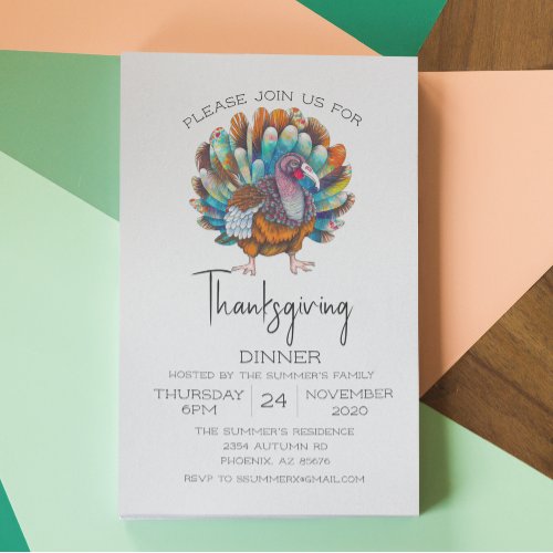 Thanksgiving Dinner Turkey Watercolor  Invitation
