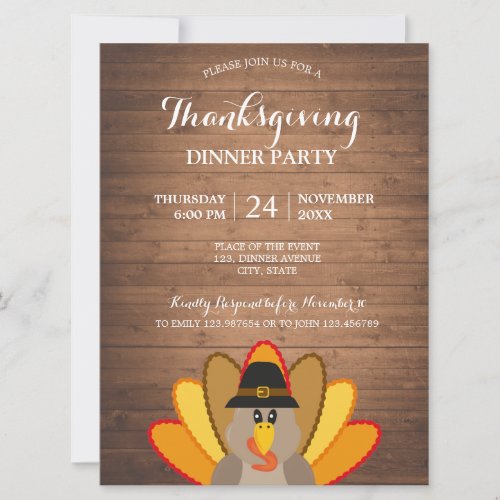 Thanksgiving Dinner Turkey wood Invitation Card