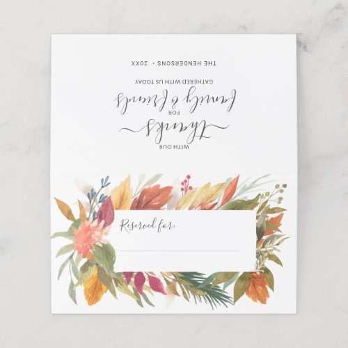 Thanksgiving Dinner Watercolor Autumn Foliage Place Card