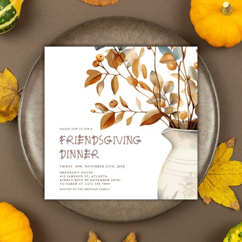 Thanksgiving Dinner Watercolor Fall Friendsgiving Invitation