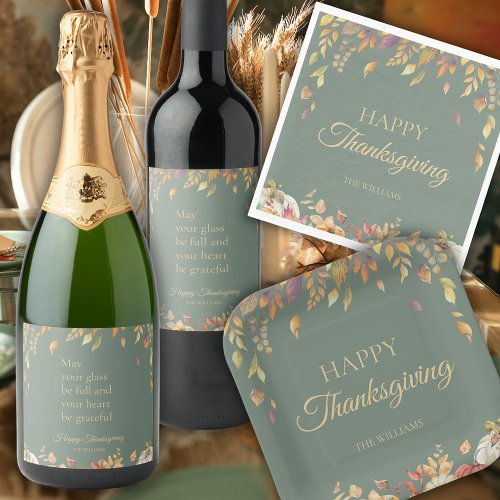 Thanksgiving Dinner Watercolor Fall Sage Napkins