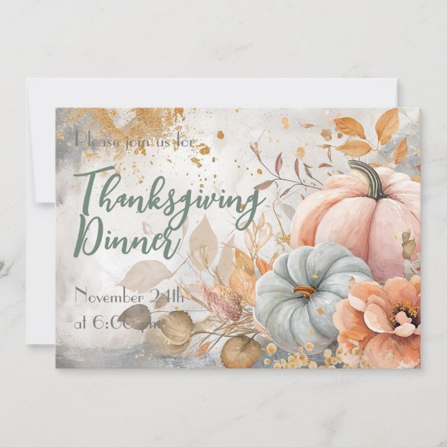 Thanksgiving Dinner Watercolor Pumpkin Invitation (Front)
