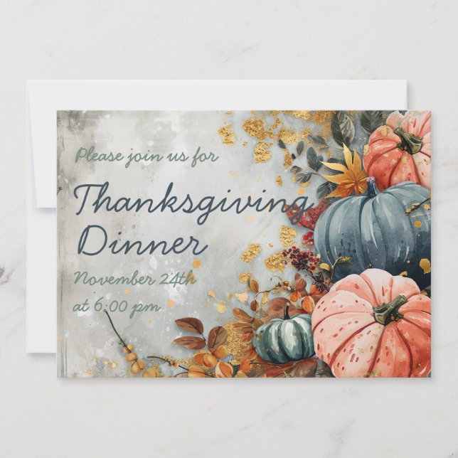 Thanksgiving Dinner Watercolor Pumpkin Invitation (Front)