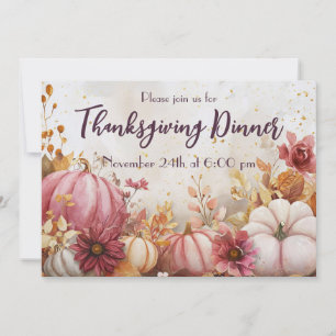 Thanksgiving Dinner Watercolor Pumpkins Invitation