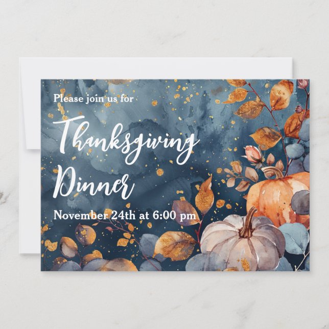 Thanksgiving Dinner Watercolor Pumpkins Invitation (Front)