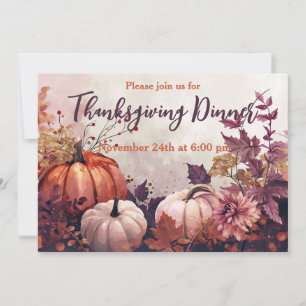 Thanksgiving Dinner Watercolor Pumpkins Invitation