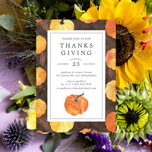 Thanksgiving Dinner  Watercolor Pumpkins Invitation