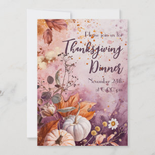Thanksgiving Dinner Watercolor Pumpkins Invitation