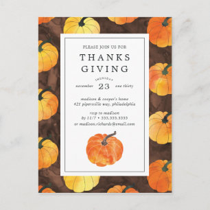 Thanksgiving Dinner   Watercolor Pumpkins Postcard