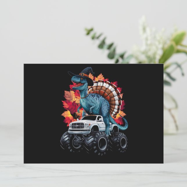 Thanksgiving Dinosaur T-Rex Monster Truck Invitation (Standing Front)