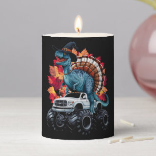 Thanksgiving Dinosaur T-Rex Monster Truck Pillar Candle