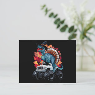Thanksgiving Dinosaur T-Rex Monster Truck Postcard