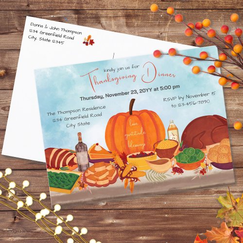 Thanksgiving Dishes on Table Dinner Invitation Postcard