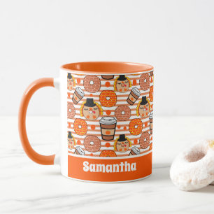 Thanksgiving Donuts and Coffee Fall Orange Stripes Mug