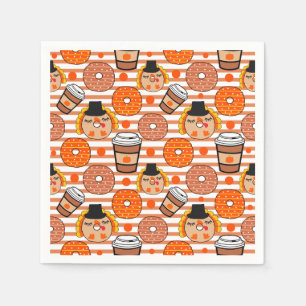Thanksgiving Donuts and Coffee Fall Orange Stripes Napkins