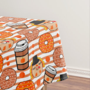 Thanksgiving Donuts and Coffee Fall Orange Stripes Tablecloth