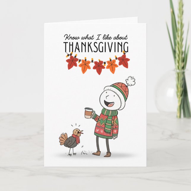 Thanksgiving Doodle Card with Coffee & Turkey (Front)