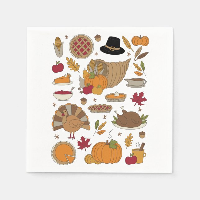 Thanksgiving Doodles cute illustrated Napkins (Front)