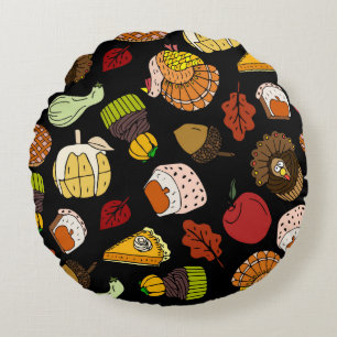 Thanksgiving doodles, festive, hand-drawn set. round pillow