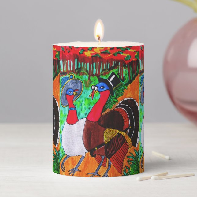 THANKSGIVING DRESSED TURKEYS   PILLAR CANDLE (In Situ)