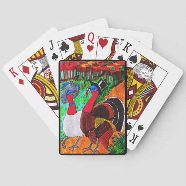 THANKSGIVING DRESSED TURKEYS playing cards (Back)