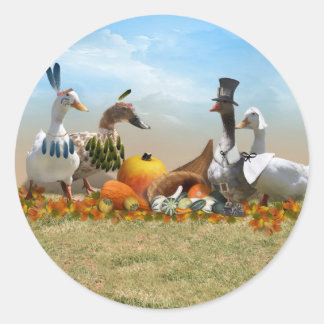 Thanksgiving Ducks Classic Round Sticker
