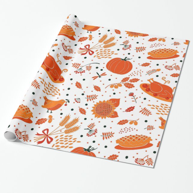 Thanksgiving dunner pattern Holiday wrapping paper (Unrolled)