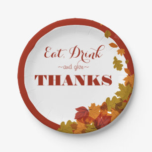Thanksgiving Eat Drink & Give Thanks Autumn Leaves Paper Plates