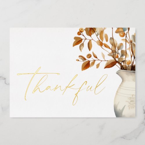 Thanksgiving Elegant Modern Thankful Foil Holiday Card