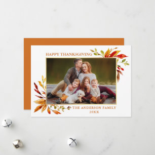 Thanksgiving Elegant Watercolor Autumn Leaves Holiday Card