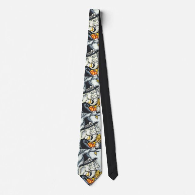 THANKSGIVING ELEPHANT, HOLIDAY PILGRIM PACHYDERM NECK TIE (Front)