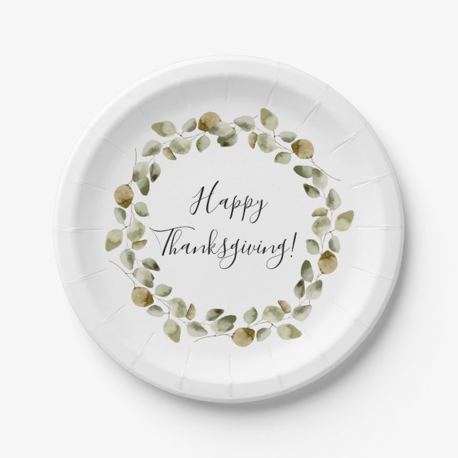Thanksgiving Eucalyptus Wreath Paper Plates (Front)