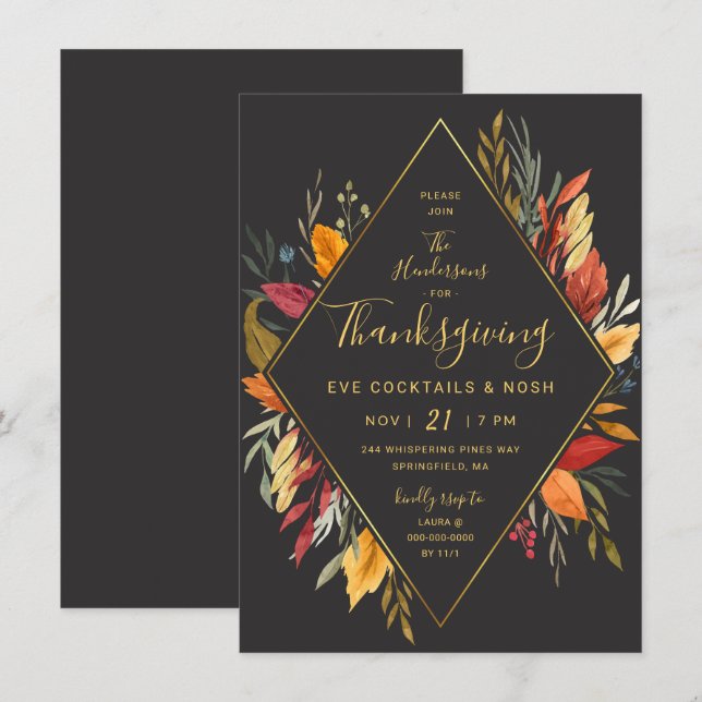 Thanksgiving Eve Cocktail Party Watercolor Foliage Invitation (Front/Back)