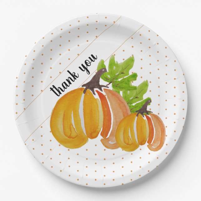 Thanksgiving Exotic Watercolor Pumpkin Thank You Paper Plates (Front)