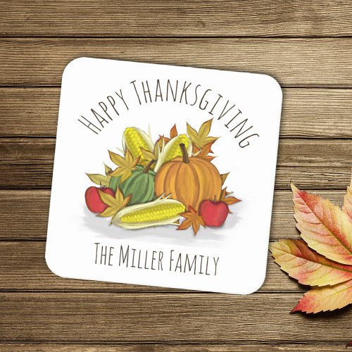 Thanksgiving Fall Autumn Harvest Watercolor Cute  Square Paper Coaster