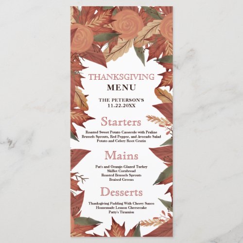 thanksgiving fall autumn leaf watercolor dinner menu
