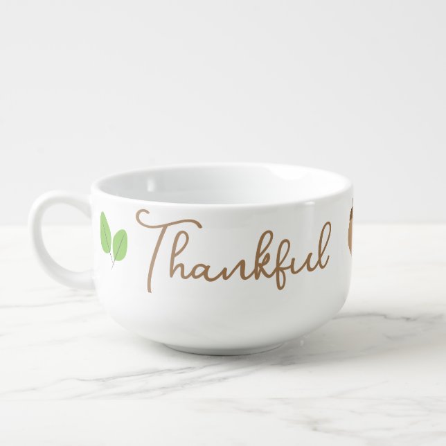 Thanksgiving Fall Autumn Thankful Acorn Leaf Soup Mug (Right)
