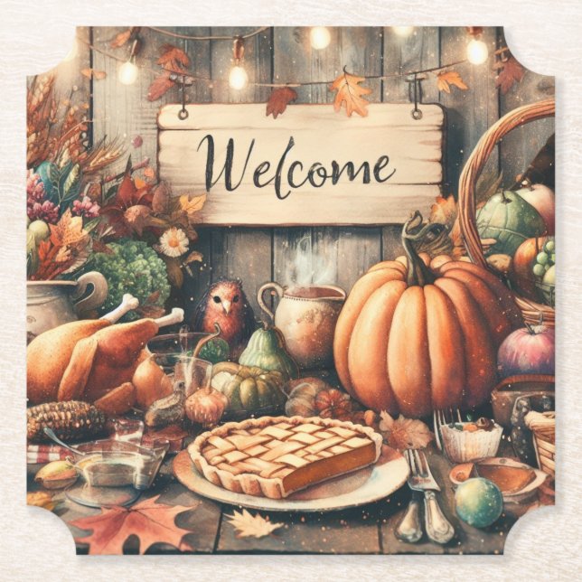 Thanksgiving/Fall/Autumn/Vintage  Paper Coaster (Front)