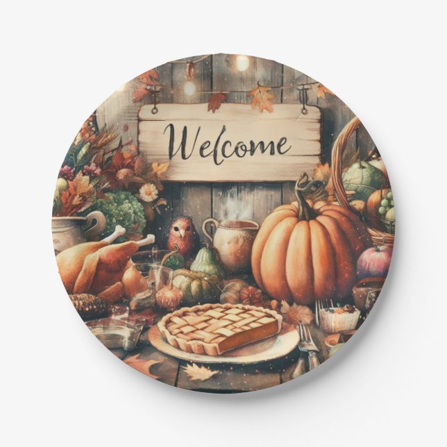 Thanksgiving/Fall/Autumn/Vintage  Paper Plates (Front)