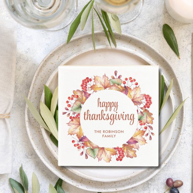 Thanksgiving Fall Colors Floral Wreath Napkins (Creator Uploaded)