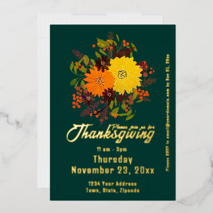 Thanksgiving fall Floral Botanical  Foil Invitation