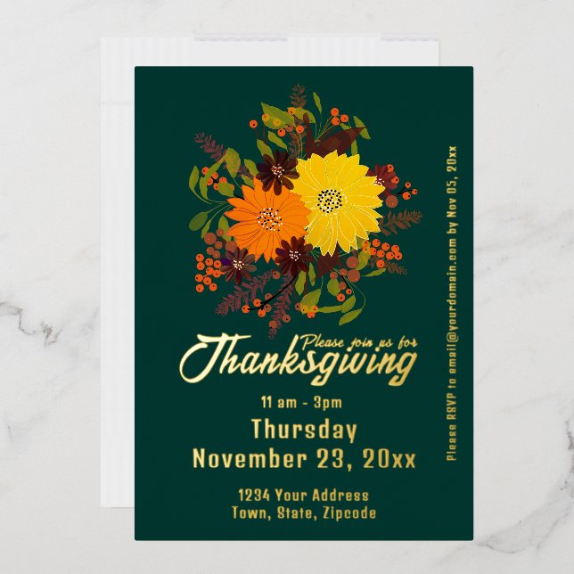 Thanksgiving fall Floral Botanical  Foil Invitation (Envelope)