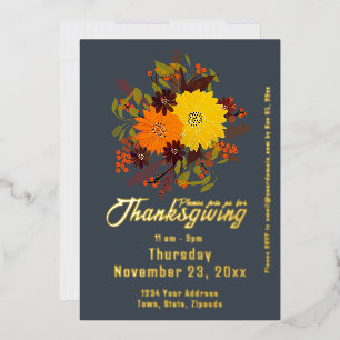 Thanksgiving fall Floral Botanical  Foil Invitation