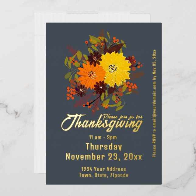 Thanksgiving fall Floral Botanical  Foil Invitation (Envelope)