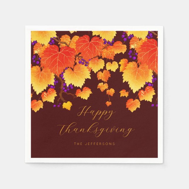 Thanksgiving Fall Foliage Grape Orange Gold Leaves Napkins (Front)