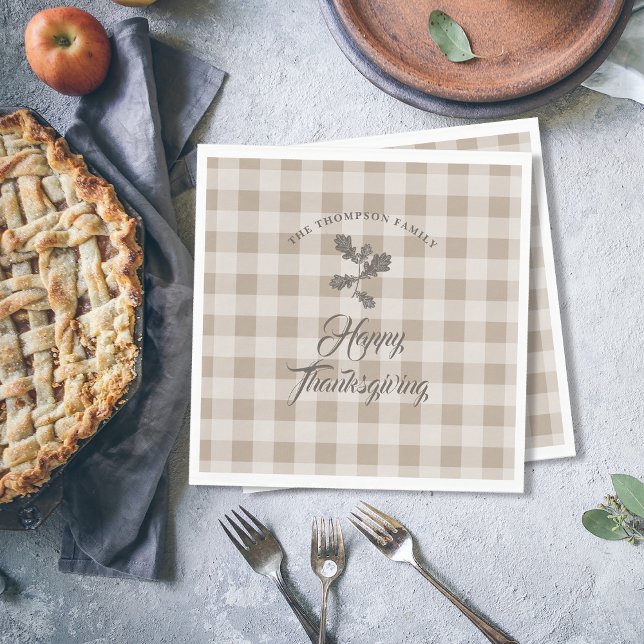 Thanksgiving Fall Foliage Leaves Brown Plaid Napkins (Thanksgiving Gratitude Family Name Taupe Plaid Napkins)