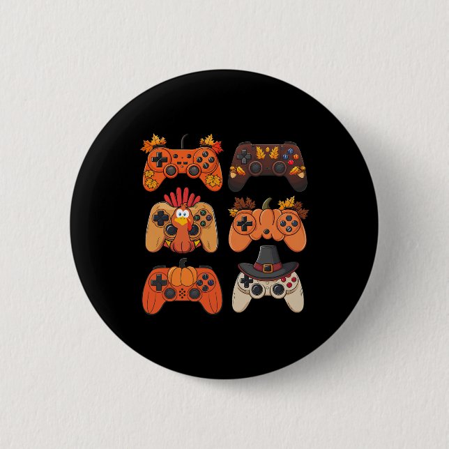 Thanksgiving Fall Gaming Controllers Turkey Funny  Button (Front)