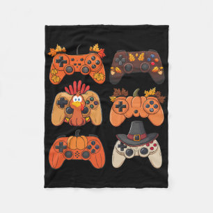 Thanksgiving Fall Gaming Controllers Turkey Funny Fleece Blanket