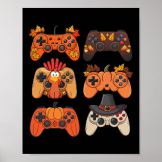 Thanksgiving Fall Gaming Controllers Turkey Funny Poster