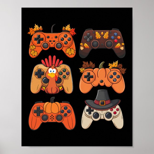Thanksgiving Fall Gaming Controllers Turkey Funny  Poster (Front)